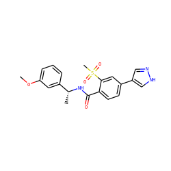 COc1cccc([C@@H](C)NC(=O)c2ccc(-c3cn[nH]c3)cc2S(C)(=O)=O)c1 ZINC000221737834