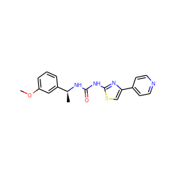 COc1cccc([C@H](C)NC(=O)Nc2nc(-c3ccncc3)cs2)c1 ZINC000165723926