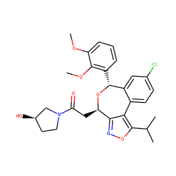 COc1cccc([C@H]2O[C@H](CC(=O)N3CC[C@@H](O)C3)c3noc(C(C)C)c3-c3ccc(Cl)cc32)c1OC ZINC000071340271