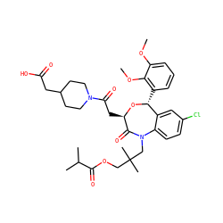 COc1cccc([C@H]2O[C@H](CC(=O)N3CCC(CC(=O)O)CC3)C(=O)N(CC(C)(C)COC(=O)C(C)C)c3ccc(Cl)cc32)c1OC ZINC000027523035