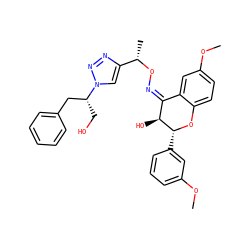 COc1cccc([C@H]2Oc3ccc(OC)cc3/C(=N\O[C@@H](C)c3cn([C@H](CO)Cc4ccccc4)nn3)[C@@H]2O)c1 ZINC000008035712