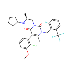COc1cccc(-c2c(C)n(Cc3c(F)cccc3C(F)(F)F)c(=O)n(C[C@H](C)NC3CCCC3)c2=O)c1Cl ZINC000029045655