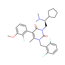 COc1cccc(-c2c(C)n(Cc3c(F)cccc3F)c(=O)n(C[C@H](C3CCCC3)N(C)C)c2=O)c1F ZINC000013580606