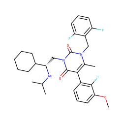 COc1cccc(-c2c(C)n(Cc3c(F)cccc3F)c(=O)n(C[C@H](NC(C)C)C3CCCCC3)c2=O)c1F ZINC000027097723