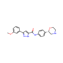 COc1cccc(-c2cc(C(=O)Nc3ccc([C@H]4CNCCO4)cc3)[nH]n2)c1 ZINC000150162183