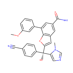 COc1cccc(-c2cc(C(N)=O)cc3cc([C@](O)(c4ccc(C#N)cc4)c4cncn4C)oc23)c1 ZINC000040380165