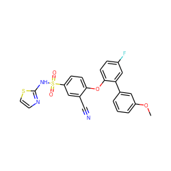 COc1cccc(-c2cc(F)ccc2Oc2ccc(S(=O)(=O)Nc3nccs3)cc2C#N)c1 ZINC000095585334