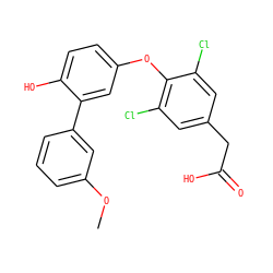 COc1cccc(-c2cc(Oc3c(Cl)cc(CC(=O)O)cc3Cl)ccc2O)c1 ZINC000014969236