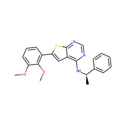 COc1cccc(-c2cc3c(N[C@H](C)c4ccccc4)ncnc3s2)c1OC ZINC000653716009