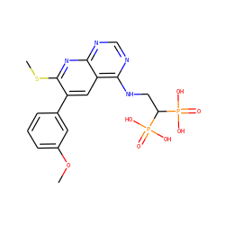 COc1cccc(-c2cc3c(NCC(P(=O)(O)O)P(=O)(O)O)ncnc3nc2SC)c1 ZINC000299834050