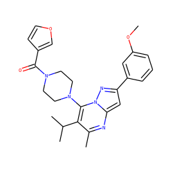COc1cccc(-c2cc3nc(C)c(C(C)C)c(N4CCN(C(=O)c5ccoc5)CC4)n3n2)c1 ZINC000095571340