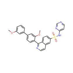 COc1cccc(-c2ccc(-c3nccc4cc(S(=O)(=O)Nc5ccncn5)ccc34)c(OC)c2)c1 ZINC000225114270