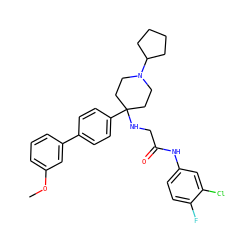 COc1cccc(-c2ccc(C3(NCC(=O)Nc4ccc(F)c(Cl)c4)CCN(C4CCCC4)CC3)cc2)c1 ZINC000038157902