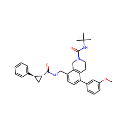 COc1cccc(-c2ccc(CNC(=O)[C@@H]3C[C@H]3c3ccccc3)c3c2CCN(C(=O)NC(C)(C)C)C3)c1 ZINC000653762402