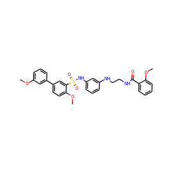COc1cccc(-c2ccc(OC)c(S(=O)(=O)Nc3cccc(NCCNC(=O)c4ccccc4OC)c3)c2)c1 ZINC000473114668