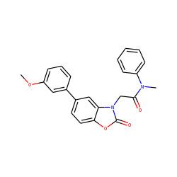 COc1cccc(-c2ccc3oc(=O)n(CC(=O)N(C)c4ccccc4)c3c2)c1 ZINC000084672014