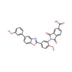 COc1cccc(-c2ccc3oc(-c4ccc(OC)c(N5C(=O)c6ccc(C(=O)O)cc6C5=O)c4)nc3c2)c1 ZINC000026976914