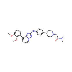 COc1cccc(-c2cccn3nc(Nc4ccc(C5CCN(CC(=O)N(C)C)CC5)cc4)nc23)c1OC ZINC000096169856