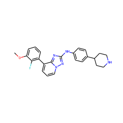 COc1cccc(-c2cccn3nc(Nc4ccc(C5CCNCC5)cc4)nc23)c1F ZINC000096169852