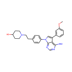 COc1cccc(-c2cn(-c3ccc(CCN4CCC(O)CC4)cc3)c3ncnc(N)c23)c1 ZINC000001488120
