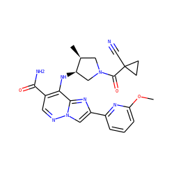 COc1cccc(-c2cn3ncc(C(N)=O)c(N[C@@H]4CN(C(=O)C5(C#N)CC5)C[C@@H]4C)c3n2)n1 ZINC000223638454