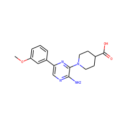 COc1cccc(-c2cnc(N)c(N3CCC(C(=O)O)CC3)n2)c1 ZINC000058650189