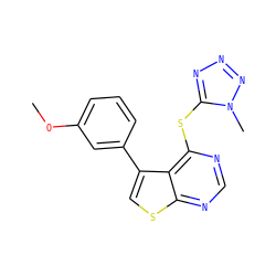 COc1cccc(-c2csc3ncnc(Sc4nnnn4C)c23)c1 ZINC000036380174