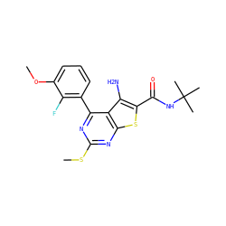 COc1cccc(-c2nc(SC)nc3sc(C(=O)NC(C)(C)C)c(N)c23)c1F ZINC000038157698