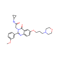 COc1cccc(-c2nc3ccc(OCCCN4CCOCC4)cc3c(=O)n2CC(=O)NC2CC2)c1 ZINC000066079840