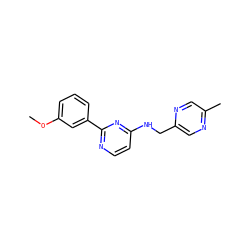 COc1cccc(-c2nccc(NCc3cnc(C)cn3)n2)c1 ZINC000004265369