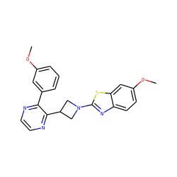 COc1cccc(-c2nccnc2C2CN(c3nc4ccc(OC)cc4s3)C2)c1 ZINC000143626576