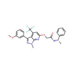COc1cccc(-c2nn(C)c3nc(OCC(=O)N[C@@H](C)c4ccccc4)cc(C(F)(F)F)c23)c1 ZINC000117511996