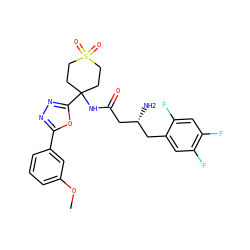 COc1cccc(-c2nnc(C3(NC(=O)C[C@H](N)Cc4cc(F)c(F)cc4F)CCS(=O)(=O)CC3)o2)c1 ZINC000095557837
