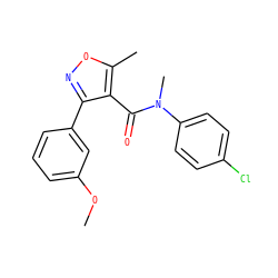COc1cccc(-c2noc(C)c2C(=O)N(C)c2ccc(Cl)cc2)c1 ZINC000045393024