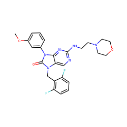 COc1cccc(-n2c(=O)n(Cc3c(F)cccc3F)c3cnc(NCCN4CCOCC4)nc32)c1 ZINC000034983104