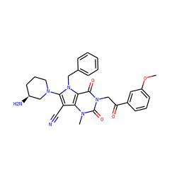 COc1cccc(C(=O)Cn2c(=O)c3c(c(C#N)c(N4CCC[C@H](N)C4)n3Cc3ccccc3)n(C)c2=O)c1 ZINC000073274429