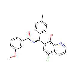 COc1cccc(C(=O)N[C@@H](c2ccc(C)cc2)c2cc(Cl)c3cccnc3c2O)c1 ZINC000006431967