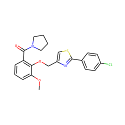 COc1cccc(C(=O)N2CCCC2)c1OCc1csc(-c2ccc(Cl)cc2)n1 ZINC000013981556
