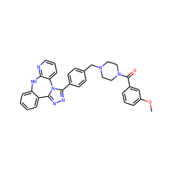 COc1cccc(C(=O)N2CCN(Cc3ccc(-c4nnc5n4-c4cccnc4Nc4ccccc4-5)cc3)CC2)c1 ZINC000096174071