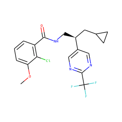 COc1cccc(C(=O)NC[C@@H](CC2CC2)c2cnc(C(F)(F)F)nc2)c1Cl ZINC000217371157