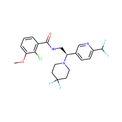COc1cccc(C(=O)NC[C@@H](c2ccc(C(F)F)nc2)N2CCC(F)(F)CC2)c1Cl ZINC000207658163