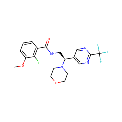 COc1cccc(C(=O)NC[C@@H](c2cnc(C(F)(F)F)nc2)N2CCOCC2)c1Cl ZINC001772592349
