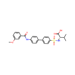 COc1cccc(C(=O)Nc2ccc(-c3ccc(S(=O)(=O)N[C@H](C(=O)O)C(C)C)cc3)cc2)c1 ZINC000028464997