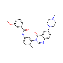 COc1cccc(C(=O)Nc2ccc(C)c(-n3cnc4ccc(N5CCN(C)CC5)cc4c3=O)c2)c1 ZINC000084671002