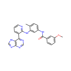 COc1cccc(C(=O)Nc2ccc(C)c(Nc3ncccc3-c3ncnc4nc[nH]c34)c2)c1 ZINC000215310537
