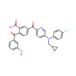 COc1cccc(C(=O)c2ccc(C(=O)c3ccc(N(CC4CC4)c4ccc(Cl)cc4)cn3)cc2C(=O)O)c1 ZINC000199274156