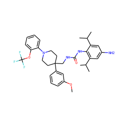 COc1cccc(C2(CNC(=O)Nc3c(C(C)C)cc(N)cc3C(C)C)CCN(c3ccccc3OC(F)(F)F)CC2)c1 ZINC000042851483