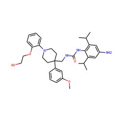 COc1cccc(C2(CNC(=O)Nc3c(C(C)C)cc(N)cc3C(C)C)CCN(c3ccccc3OCCO)CC2)c1 ZINC000049695308