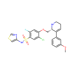 COc1cccc(C2=CCCN[C@H]2COc2cc(F)c(S(=O)(=O)Nc3cscn3)cc2Cl)c1 ZINC001772632790