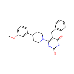 COc1cccc(C2CCN(c3[nH]c(=O)[nH]c(=O)c3Cc3ccccc3)CC2)c1 ZINC000028708044